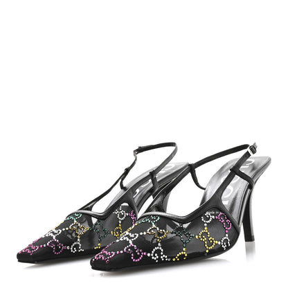 Gucci Tela Retino Nappa Charlotte Crystal GG Monogram Square G 75mm Slingback Pumps 39.5 Black 4 of 8