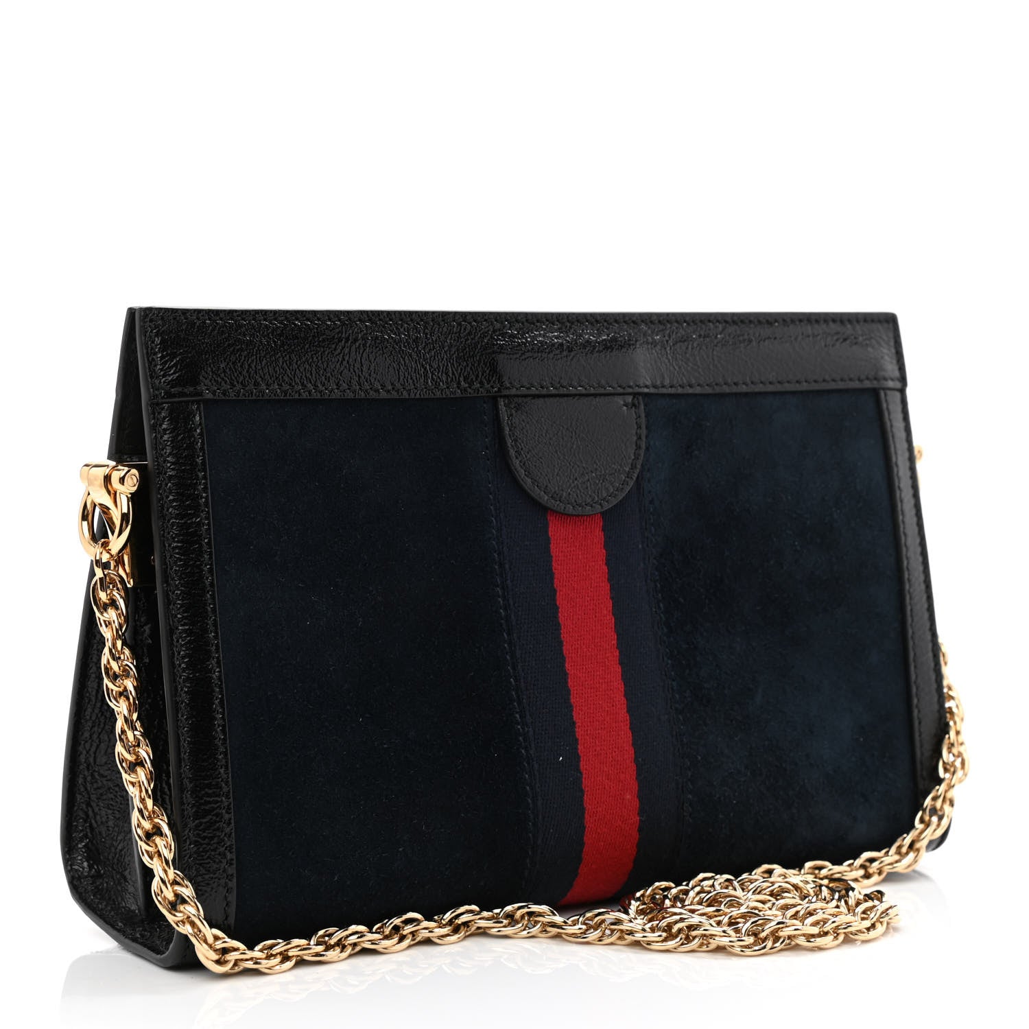 Gucci Suede Patent Web Dragon Embroidered Small Ophidia Chain Shoulder Bag Blue Black 3 of 10