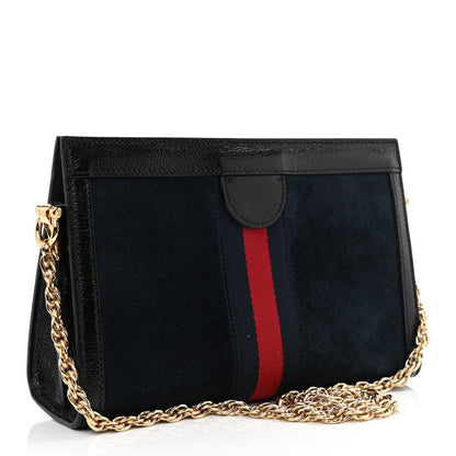 Gucci Suede Patent Web Dragon Embroidered Small Ophidia Chain Shoulder Bag Blue Black 3 of 10