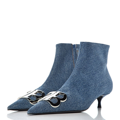 Balenciaga Denim BB Pointy Toe Ankle Booties 37 Light Bleu 3 of 10