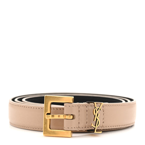 Smooth Calfskin Monogram Square Buckle Belt 80 32 Dark Beige