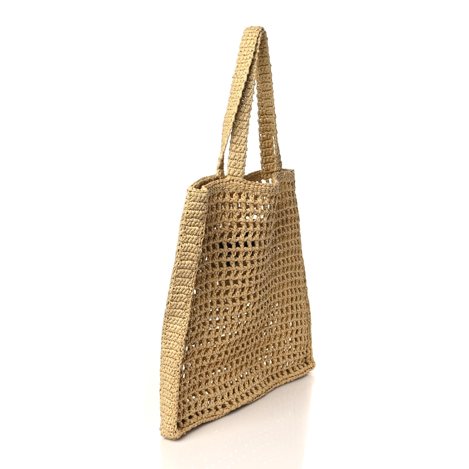 Prada Yarn Raffia Effect Crochet Logo Embroidered Tote Bag Naturale 3 of 9