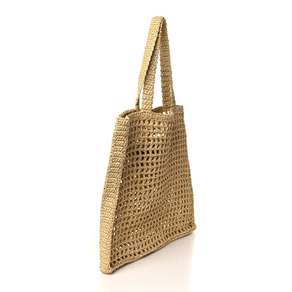 Prada Yarn Raffia Effect Crochet Logo Embroidered Tote Bag Naturale 3 of 9