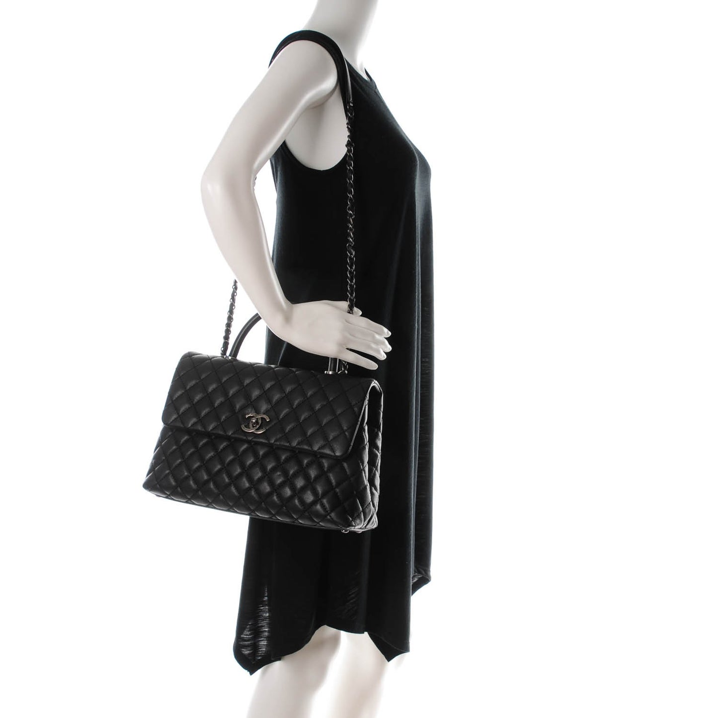 Caviar Quilted Medium Coco Handle Flap Black