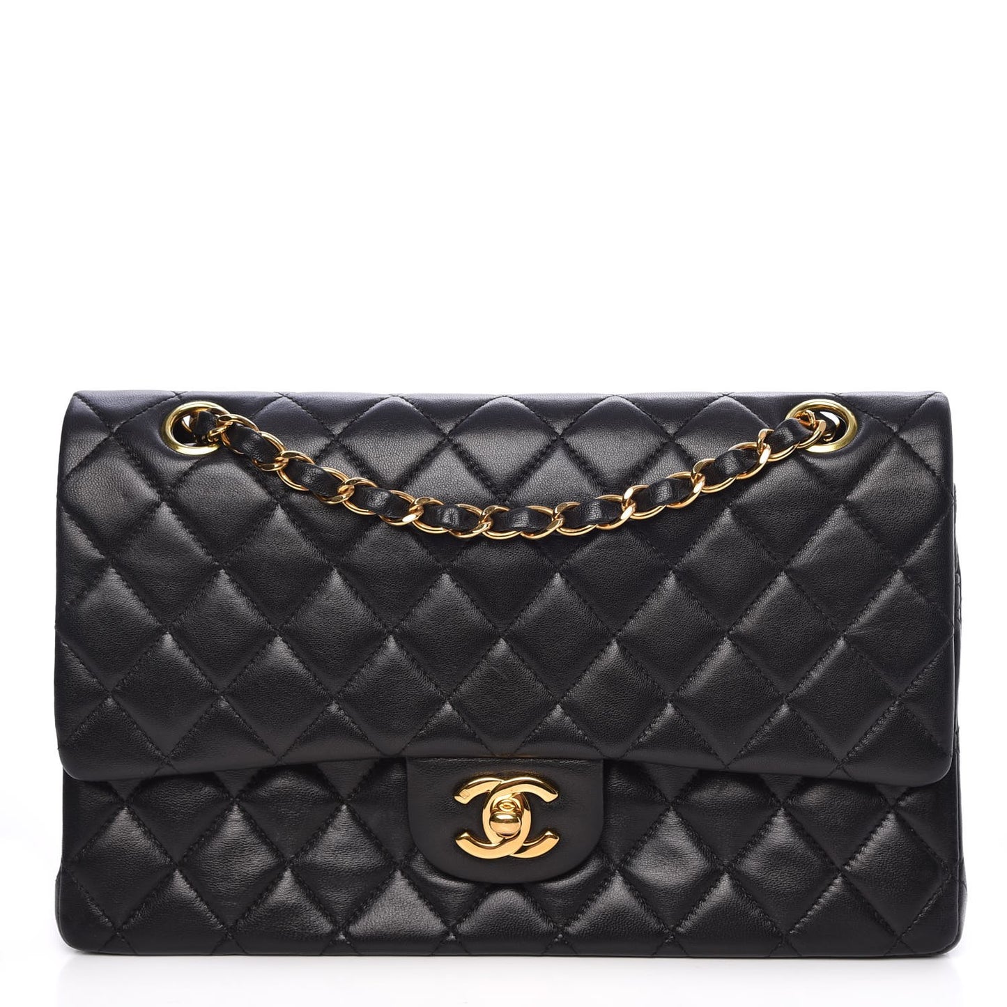 Lambskin Quilted Medium Double Flap Black