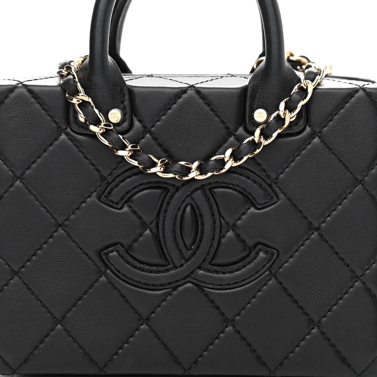 Chanel Calfskin Quilted Small Studded Square Vanity Case Black 8 of 11