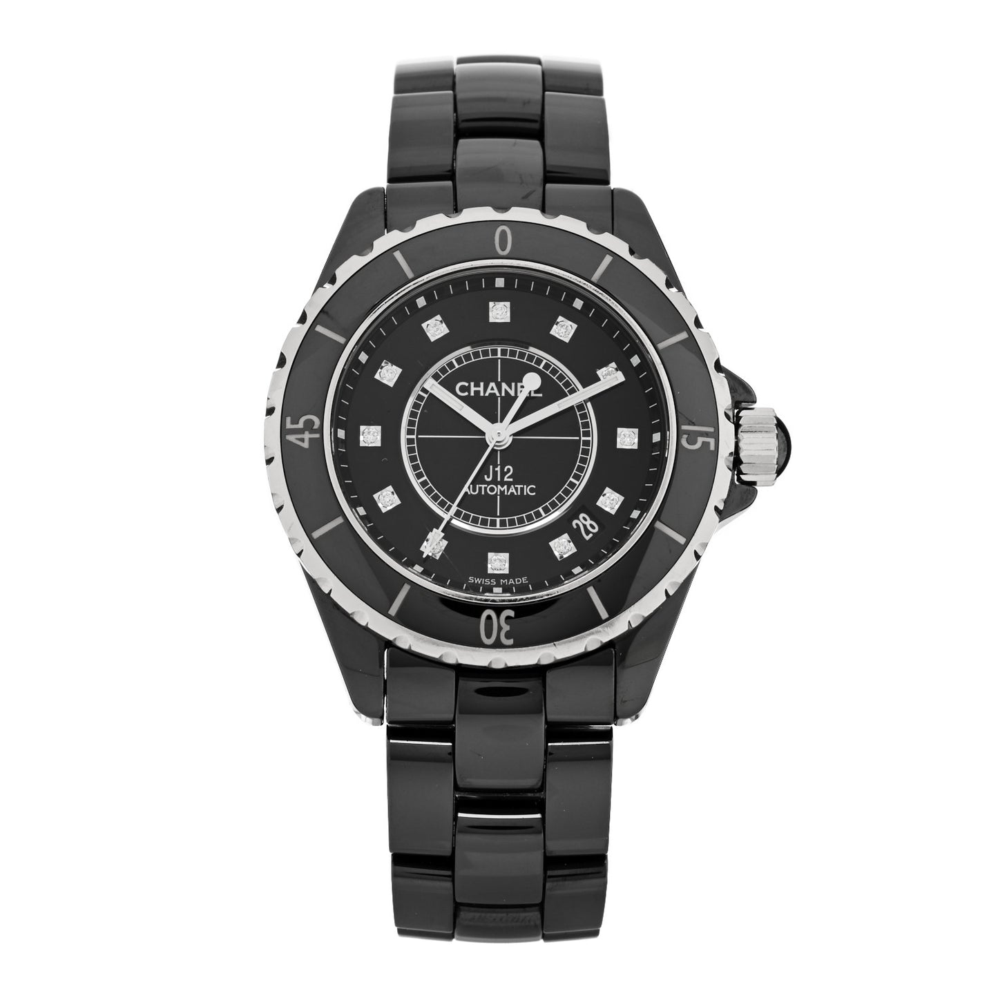 Stainless Steel Ceramic Diamond 38mm J12 Automatic Watch Black