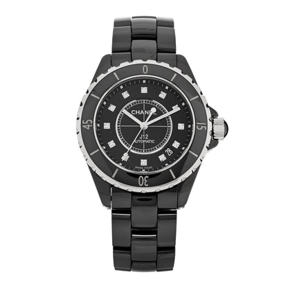 Chanel Stainless Steel Ceramic Diamond 38mm J12 Automatic Watch Black 1 of 5