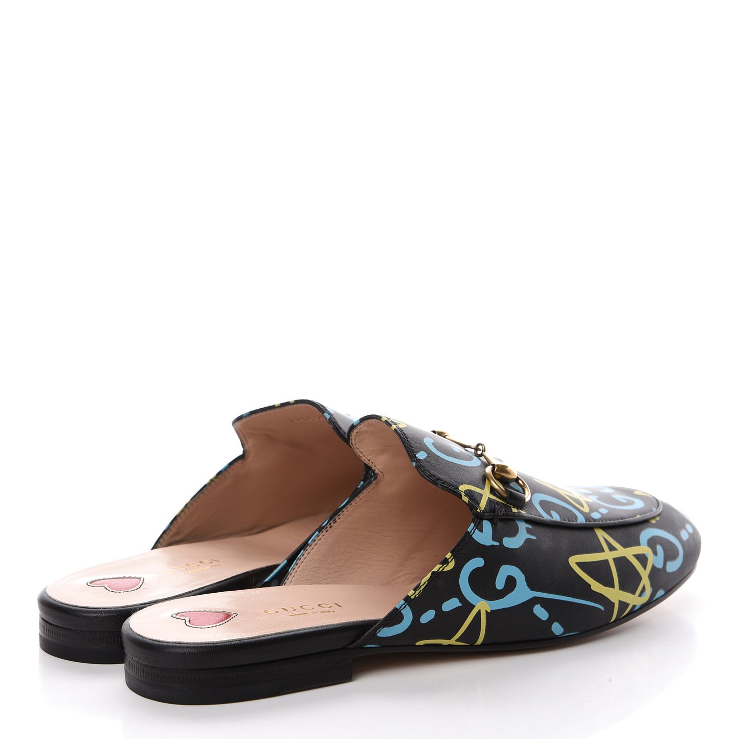 Calfskin GucciGhost Print Womens Princetown Slippers 38 Black New Acquamarine