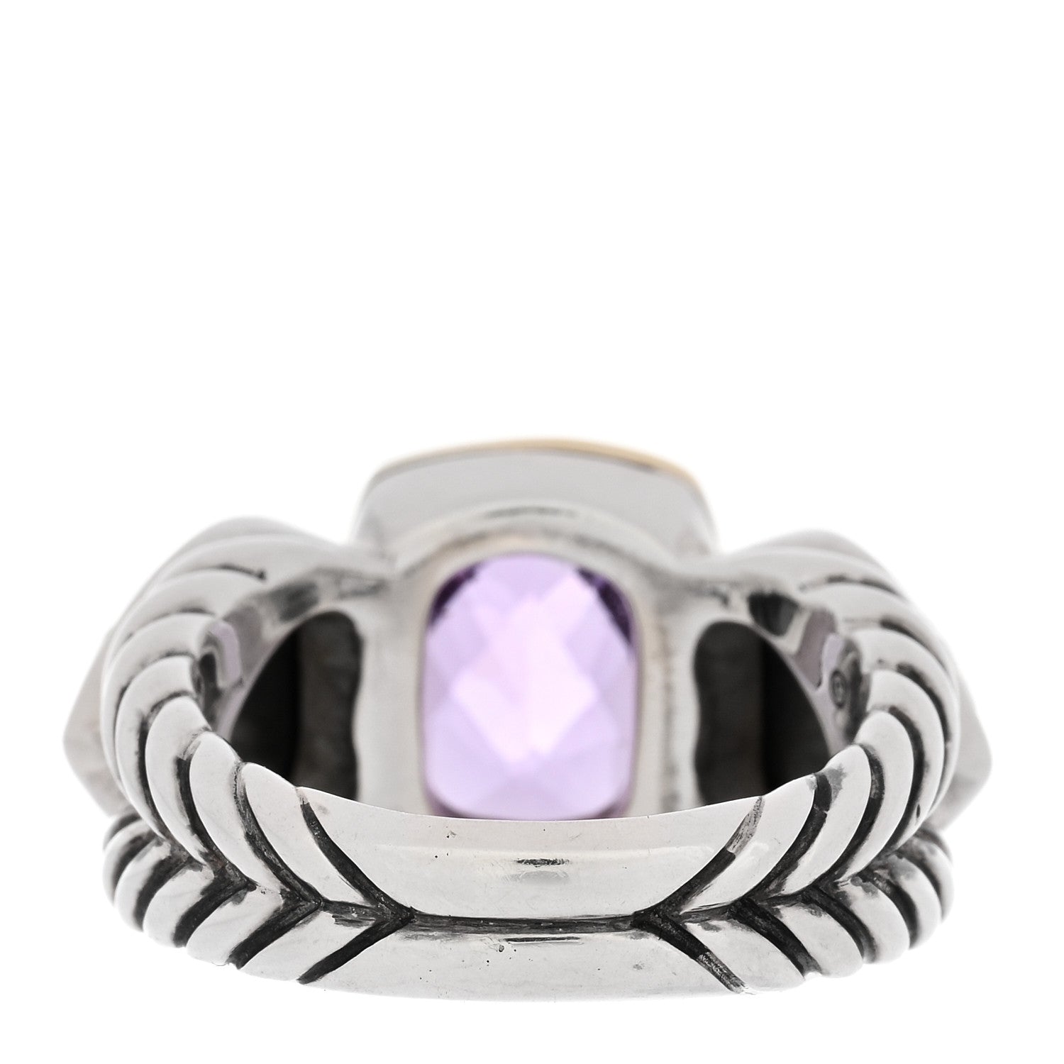 David Yurman Sterling Silver 18K Yellow Gold Amethyst Black Orchid Three Stone Ring 58 8.25 3 of 5