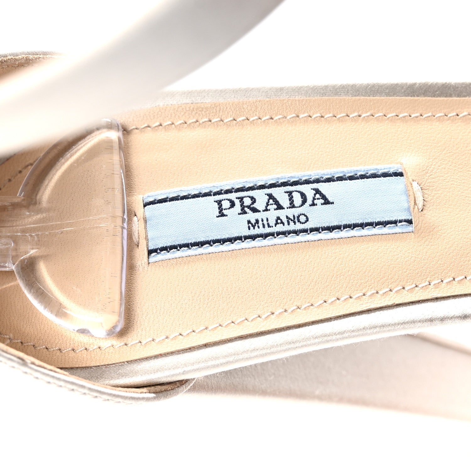 Prada Satin Triangle Logo Ankle Strap 40/135mm Platform Sandals 37 Silver 8 of 9