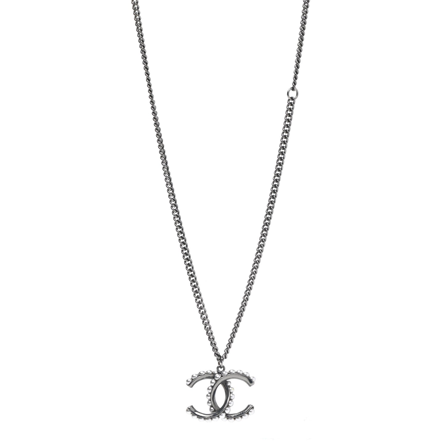Pearl CC Pendant Necklace Silver
