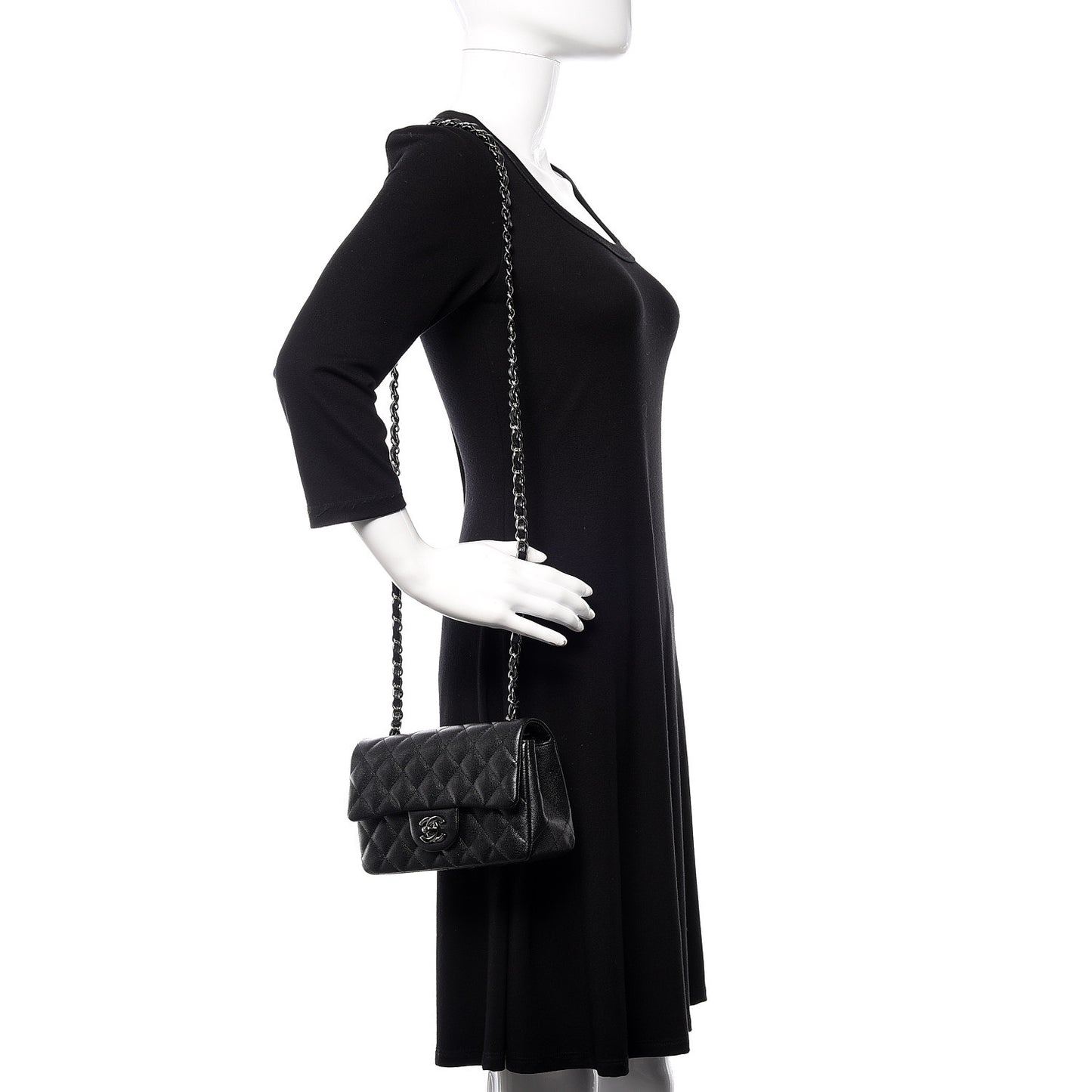 Iridescent Caviar Quilted Mini Rectangular Flap Black