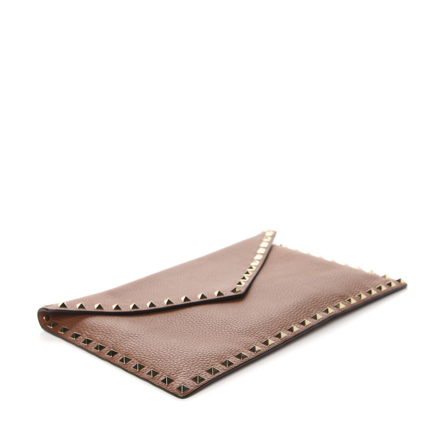 Pebbled Calfskin Large Rockstud Envelope Clutch Light Cuir