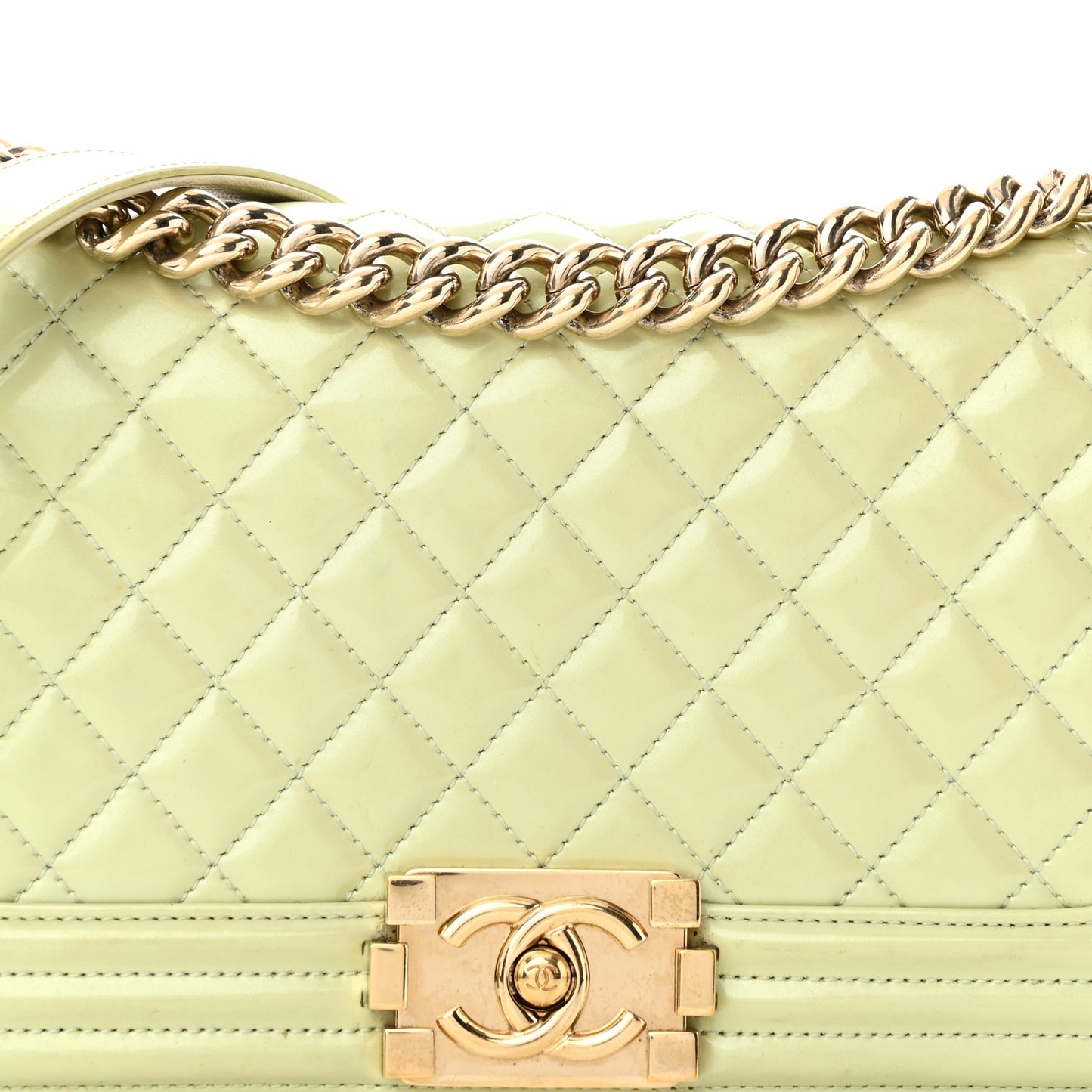 Patent Quilted Medium Boy Flap Light Green