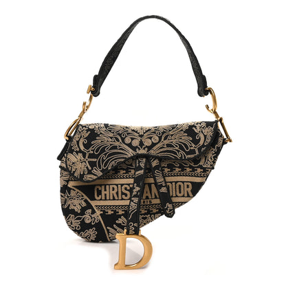 Christian Dior Canvas Embroidered Ornamental Cornely Saddle Bag Black Beige 1 of 10
