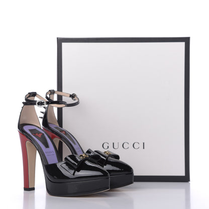 Gucci Patent Crystal GG Bow Sadie Spike Ankle Strap d'Orsay Platform High Heel Pumps 36.5 Black 11 of 11