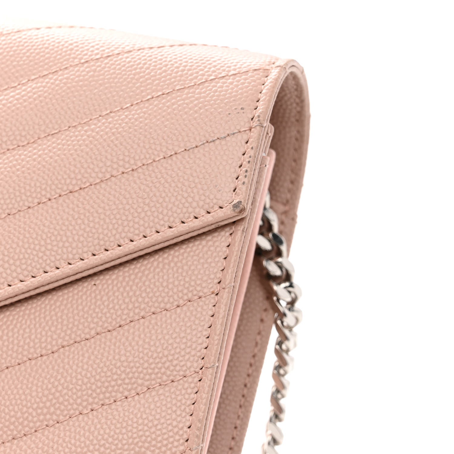 Saint Laurent Grain De Poudre Matelasse Chevron Cassandre Chain Wallet Pale Pink 12 of 13