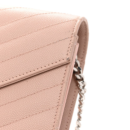 Saint Laurent Grain De Poudre Matelasse Chevron Cassandre Chain Wallet Pale Pink 12 of 13