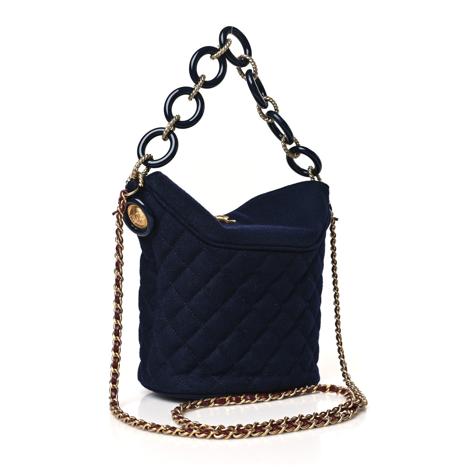 Chanel Wool Lambskin Quilted Paris Hamburg Charms Bucket Bag Dark Navy 3 of 10