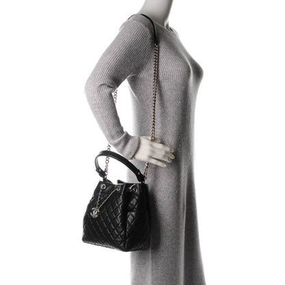 Chanel Lambskin Quilted Small CC Chain Drawstring Tote Black 2 of 7