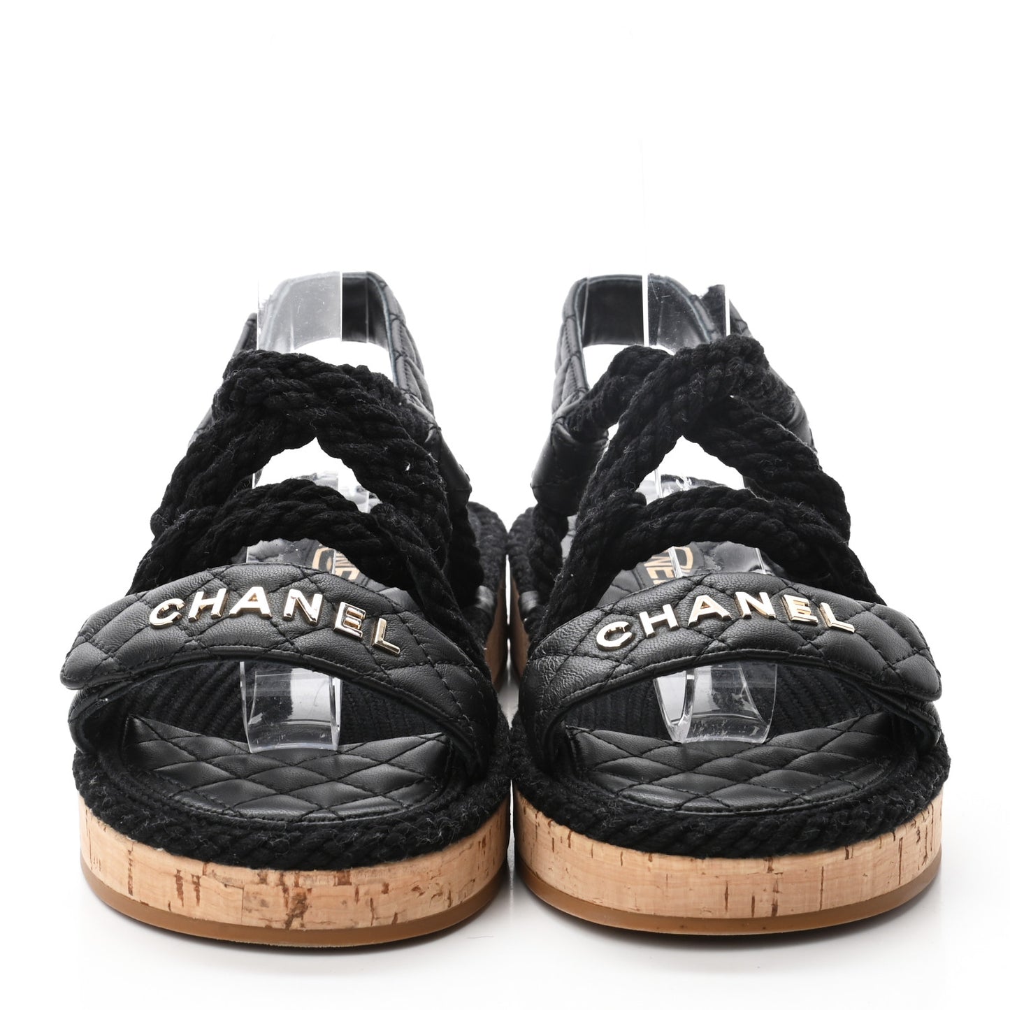 Cord Lambskin Quilted Logo Sandals 37 Black