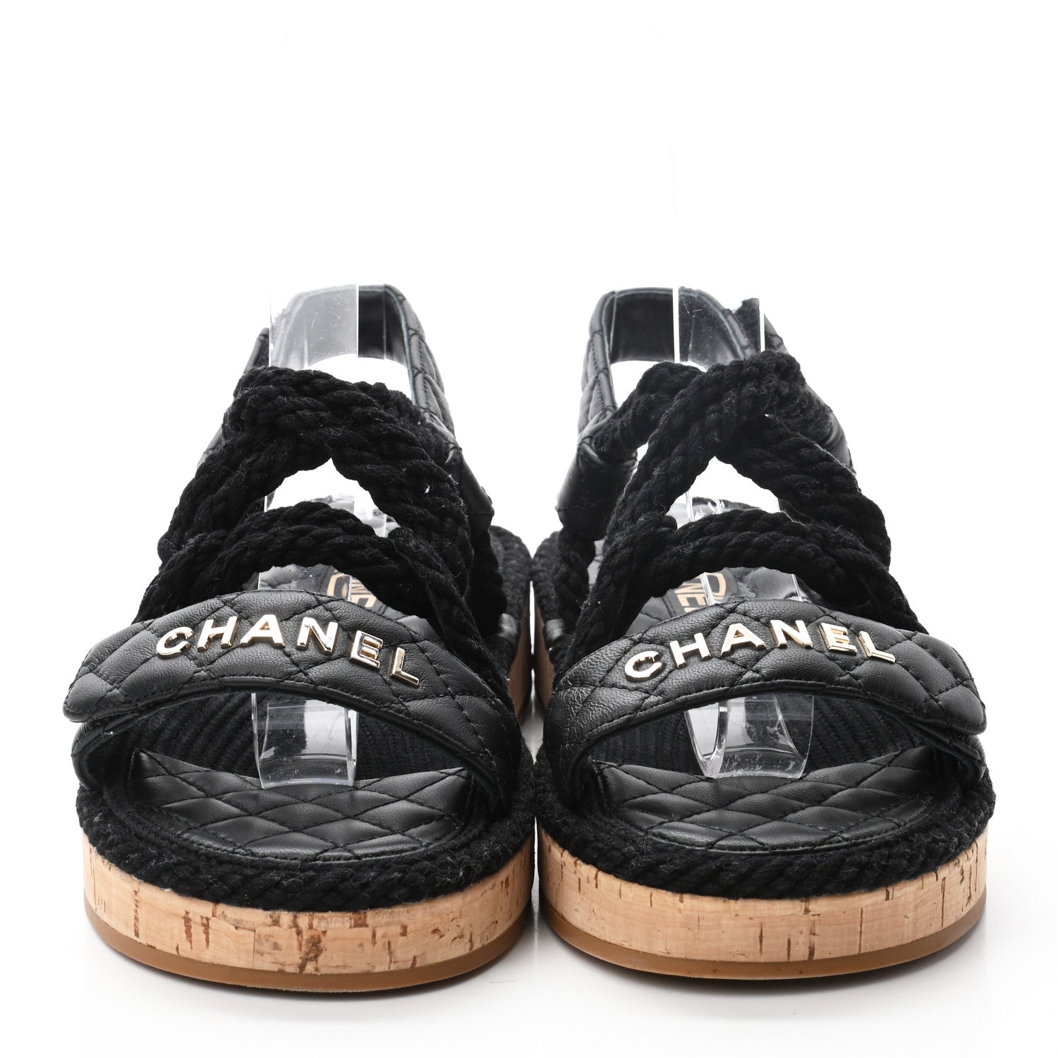 Chanel Cord Lambskin Quilted Logo Sandals 37 Black 2 of 8