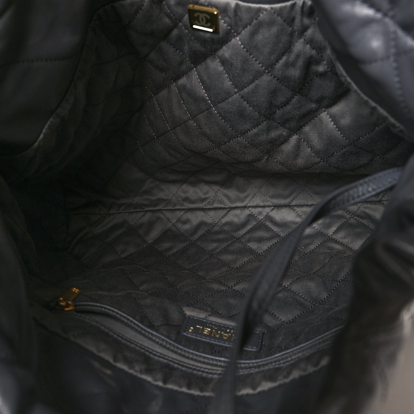 Shiny Calfskin Quilted Chanel 22 Dark Grey