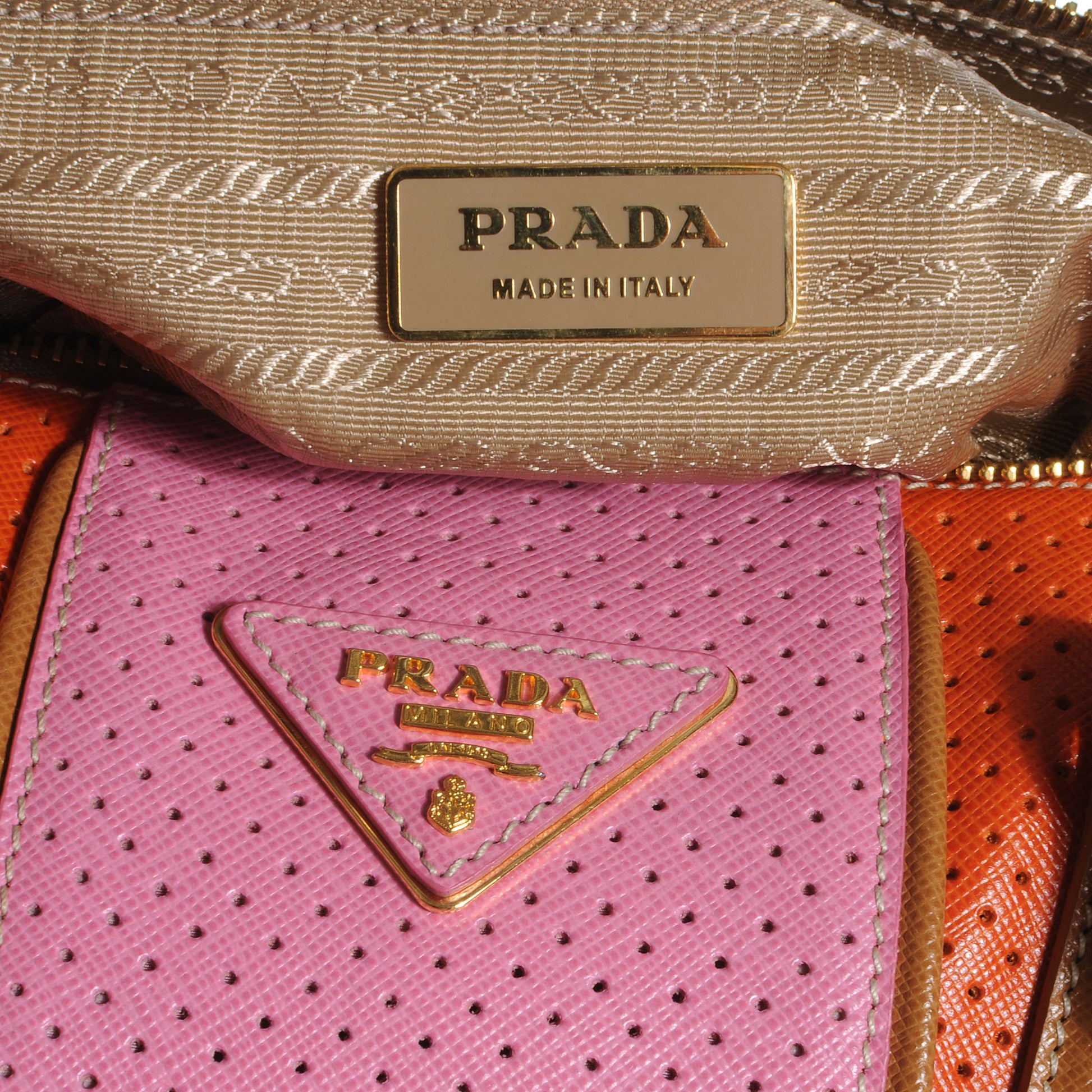 Prada Saffiano Perforated Striped Boston Papaya Caramel 8 of 10