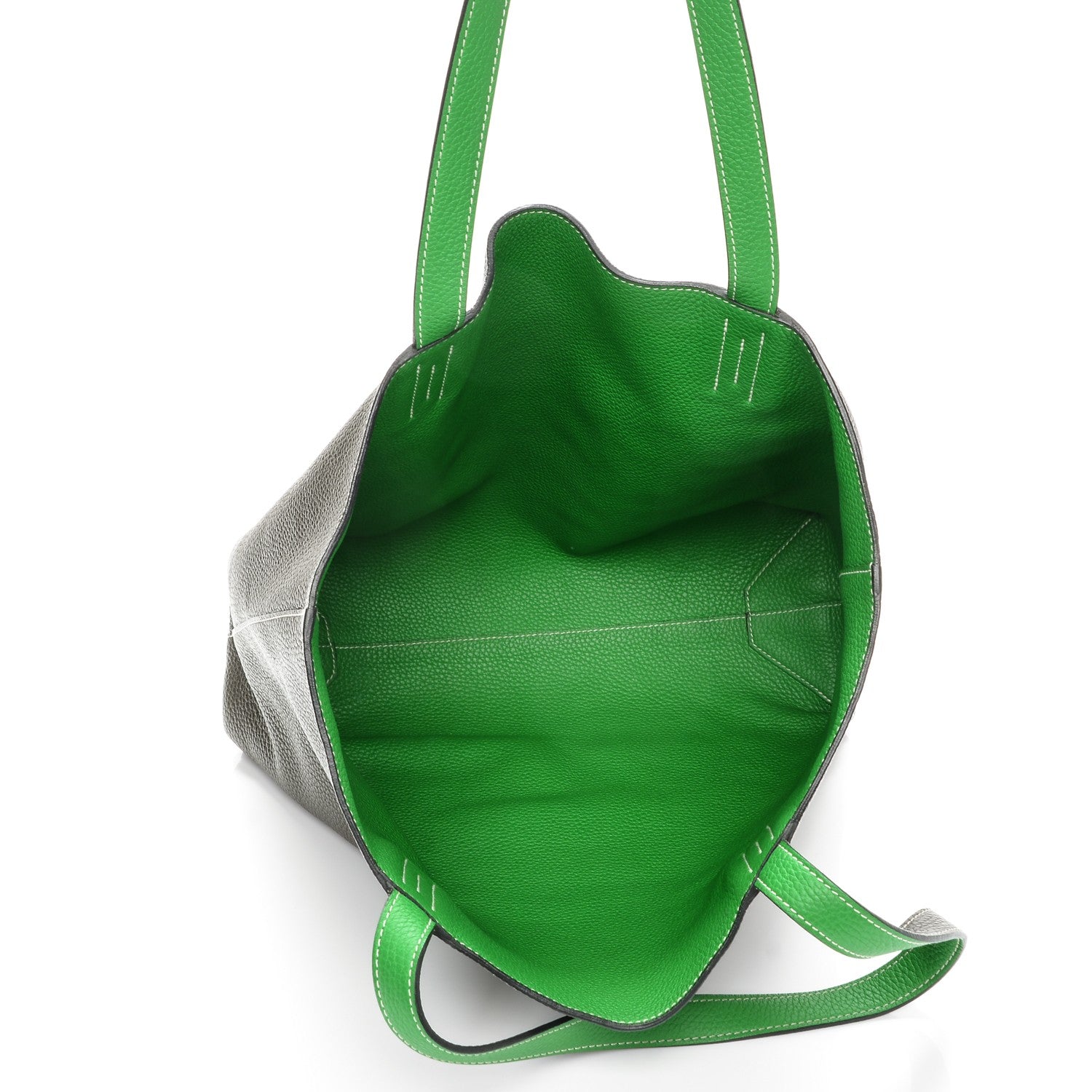 Hermes Taurillon Clemence Double Sens 36 Reversible Tote Vert De Gris Bamboo 6 of 8