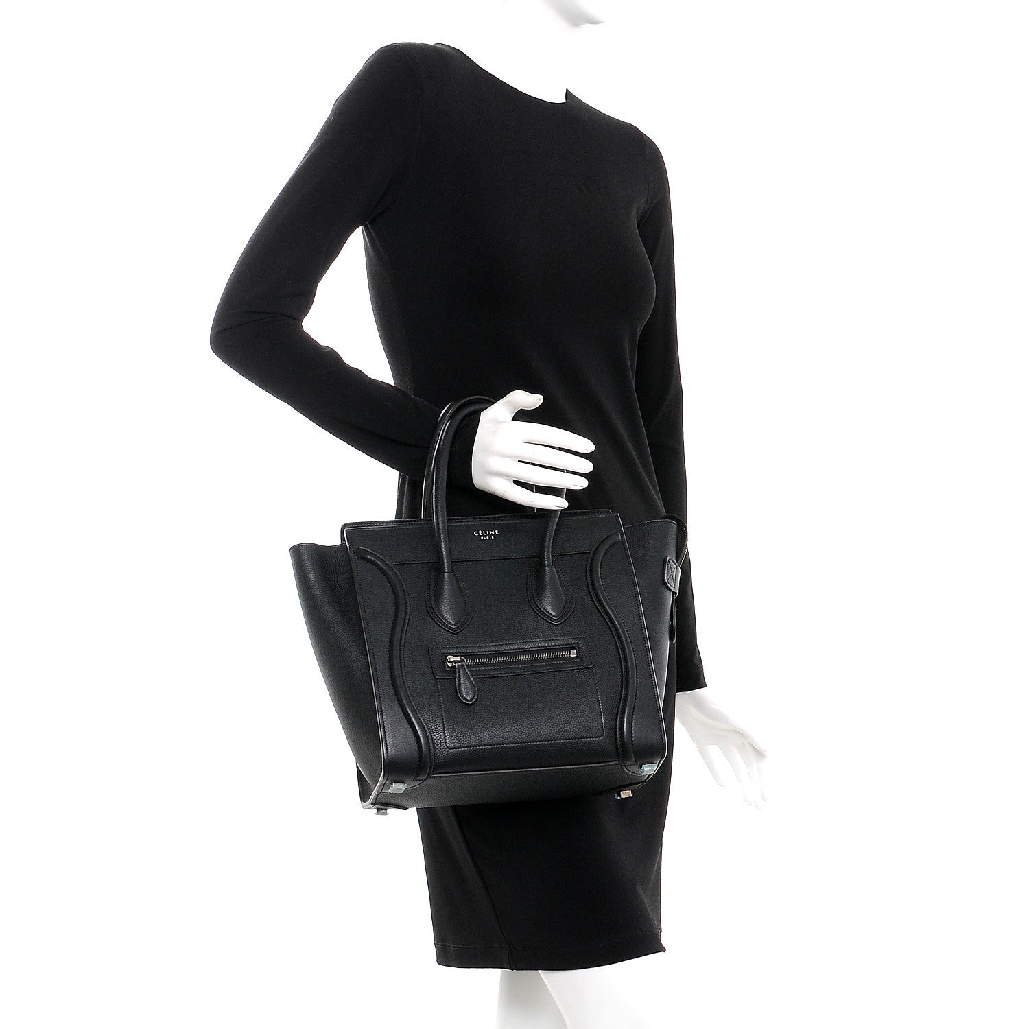 Celine Drummed Calfskin Micro Luggage Black 2 of 9