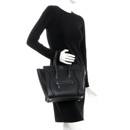 Celine Drummed Calfskin Micro Luggage Black 2 of 9