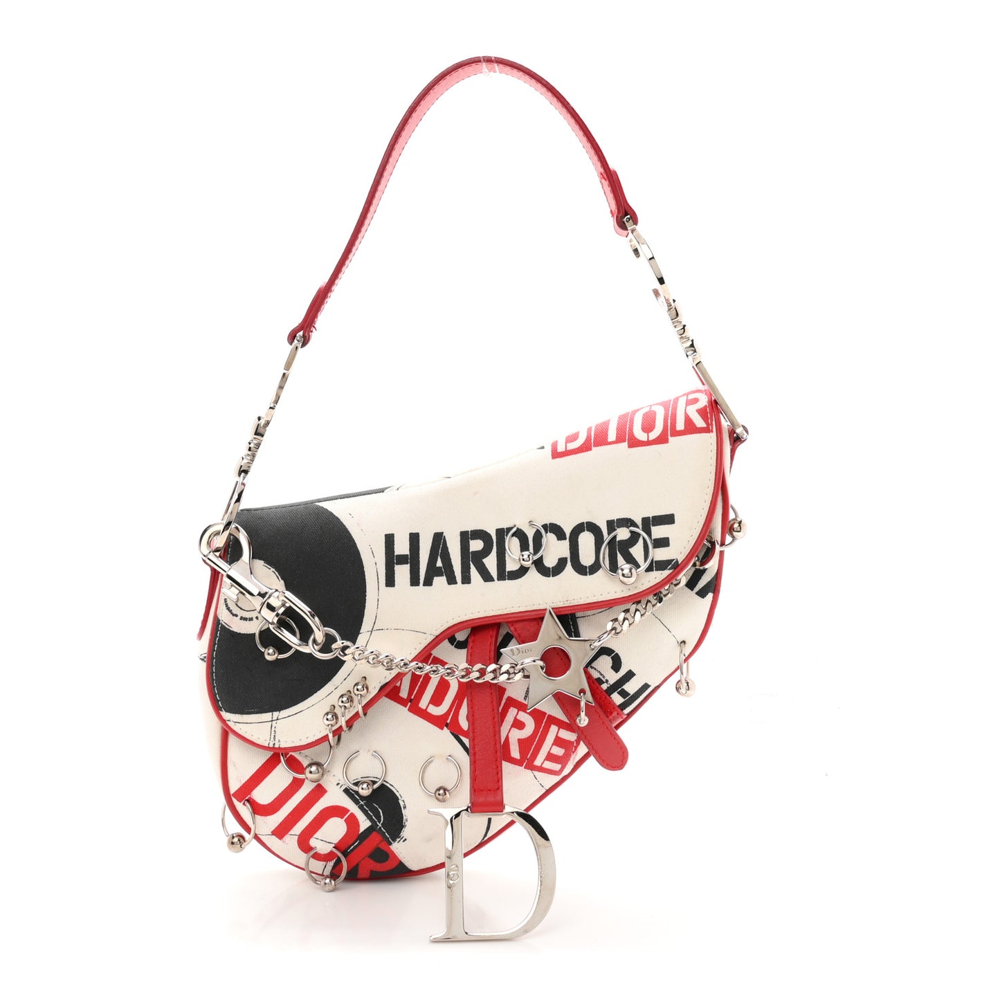 Canvas Hardcore Pierced Saddle Bag White Red Black