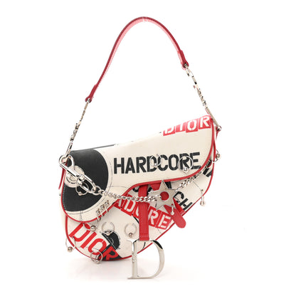 Christian Dior Canvas Hardcore Pierced Saddle Bag White Red Black 1 of 12