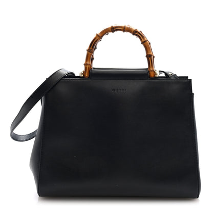 Gucci Nappa Bamboo Medium Nymphaea Top Handle Bag Black 1 of 10