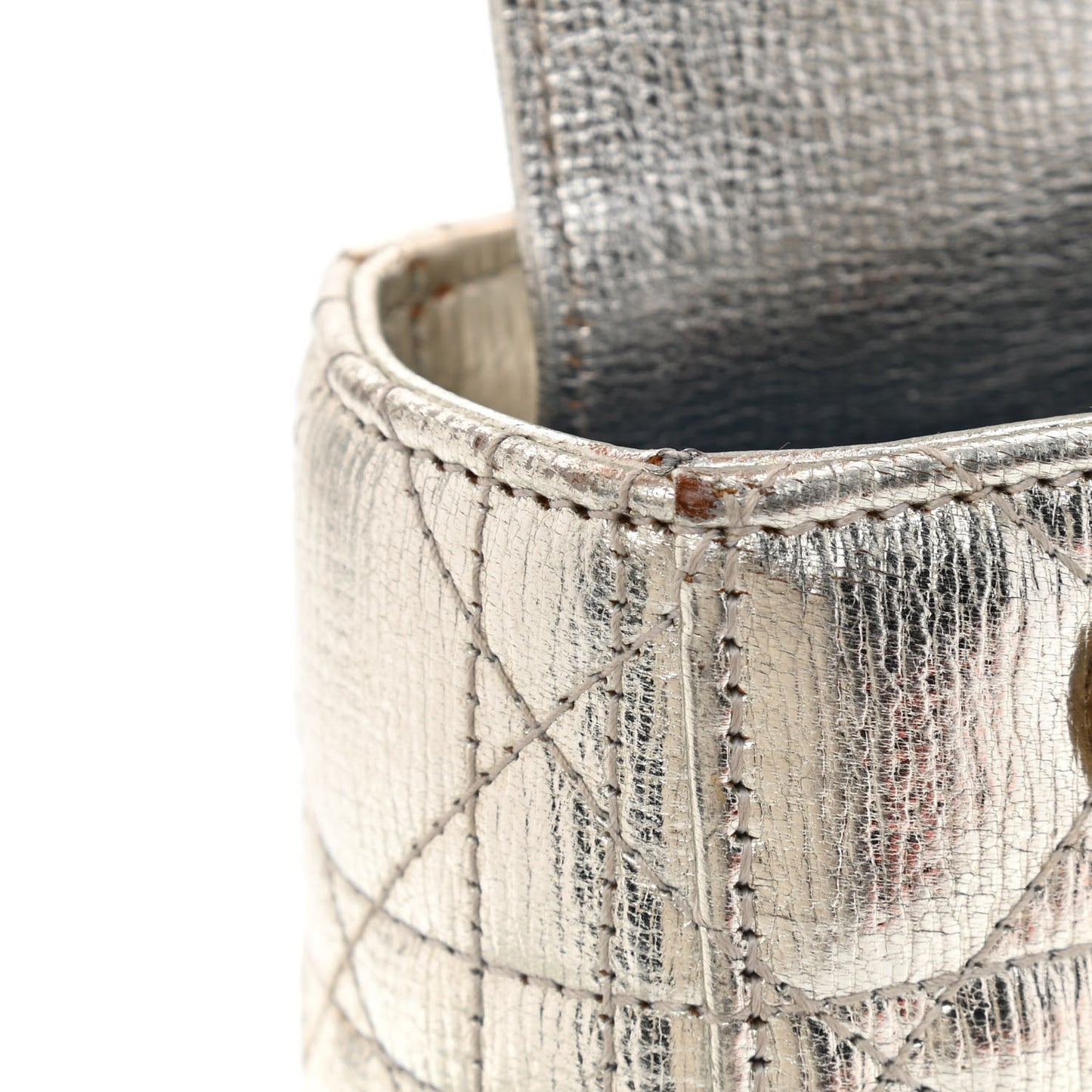 Metallic Grained Calfskin Cannage Small Lucky Badges My Lady Dior Silver