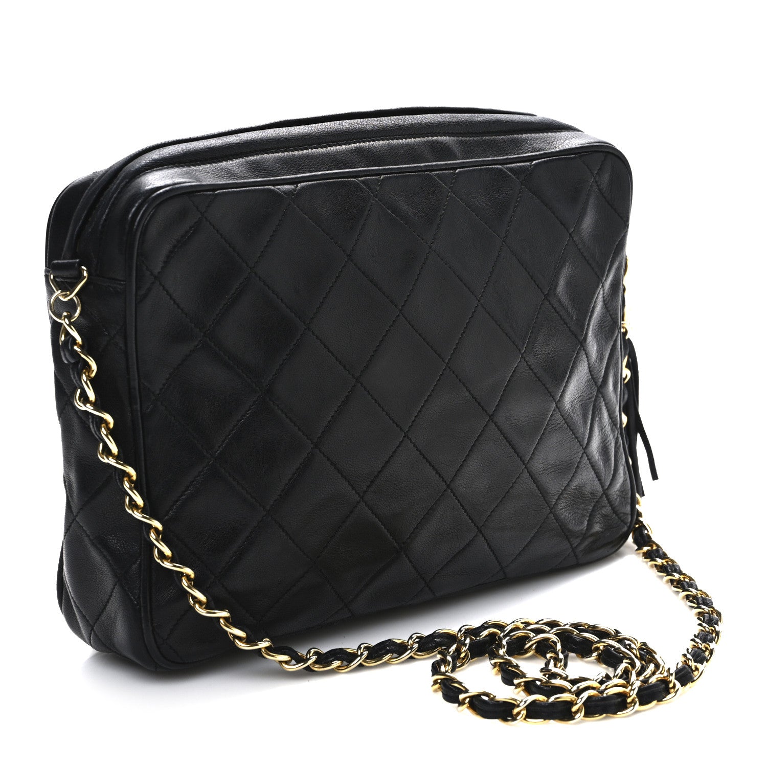 Chanel Lambskin Quilted CC Tassel Camera Case Black 3 of 13