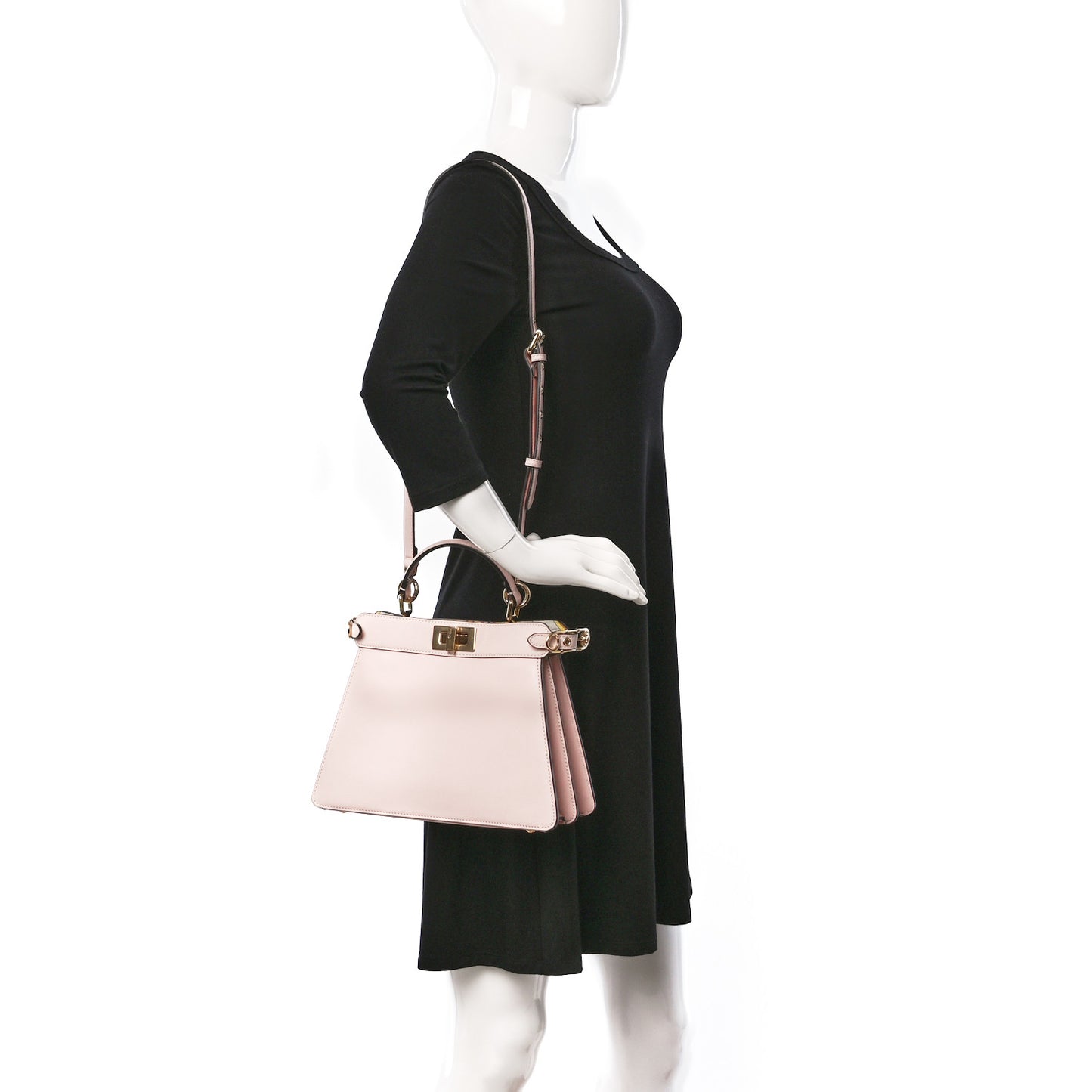 X VERSACE Vitello Seta Nappa Fendace FF Baroque Small Peekaboo I SEE U Satchel Rosa Confetto White Gold