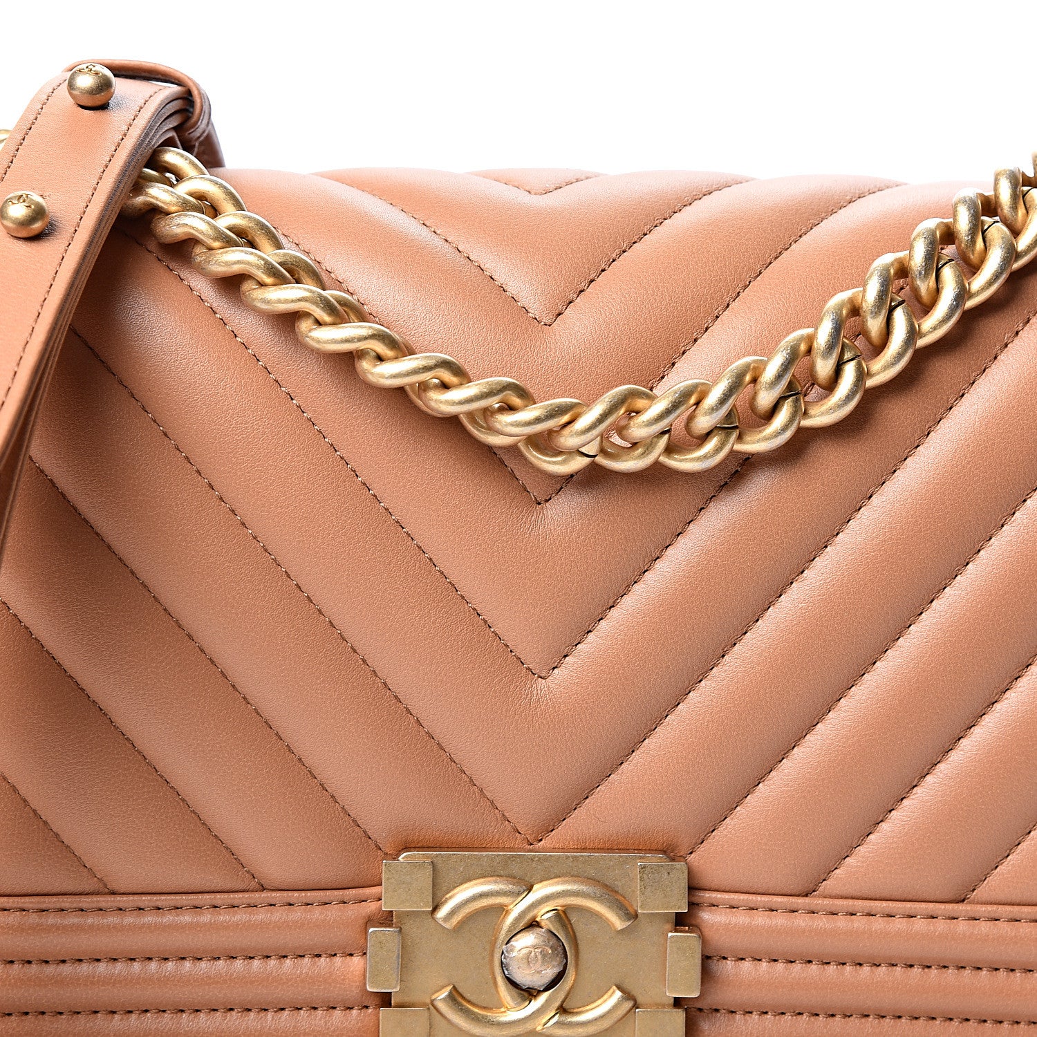 Chanel Calfskin Chevron Quilted Medium Boy Flap Beige 7 of 10
