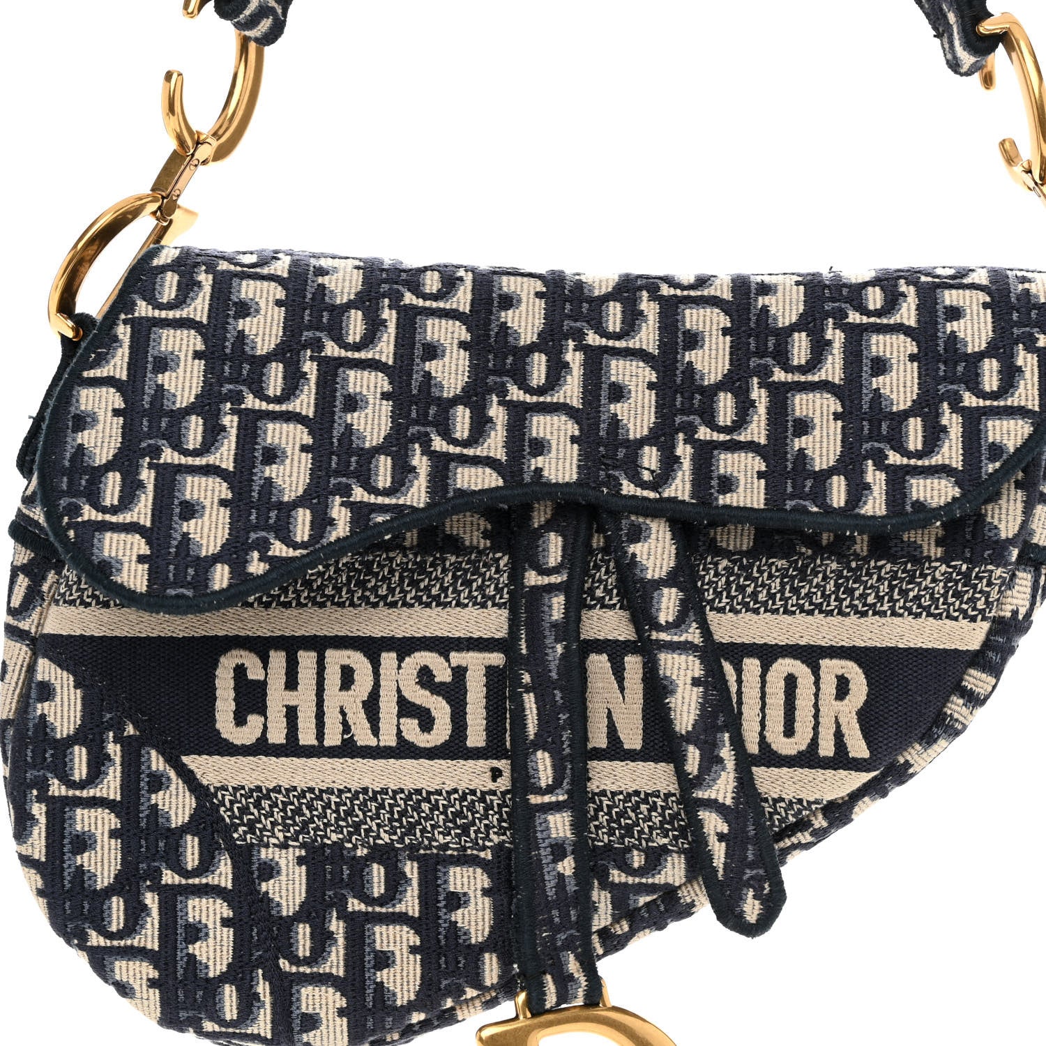 Christian Dior Oblique Embroidered Saddle Bag Blue 7 of 10