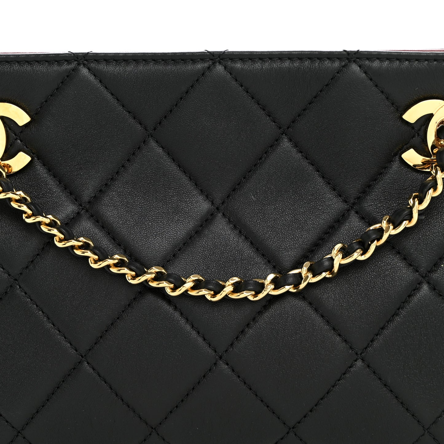 Lambskin Quilted Small Eyes On You Shopping Bag Black