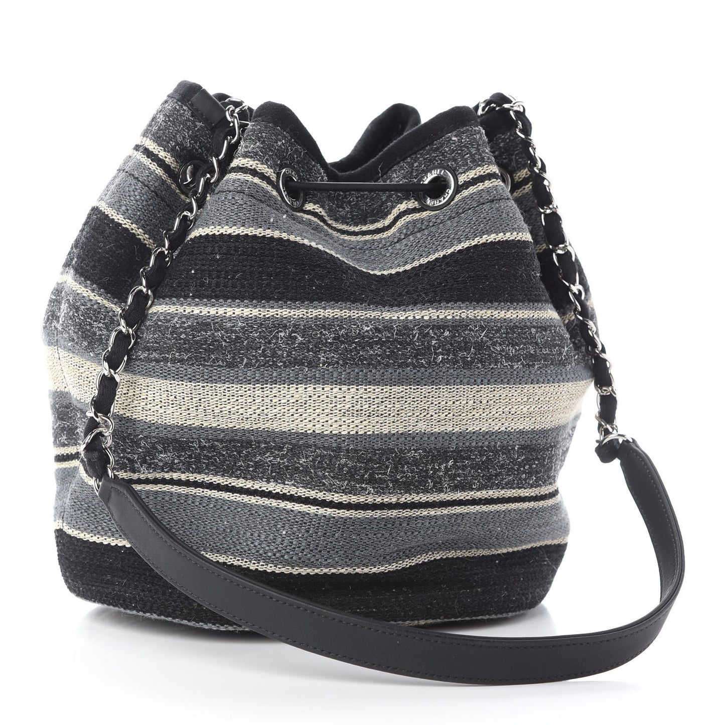 Striped Canvas Deauville Drawstring Bag Grey Black