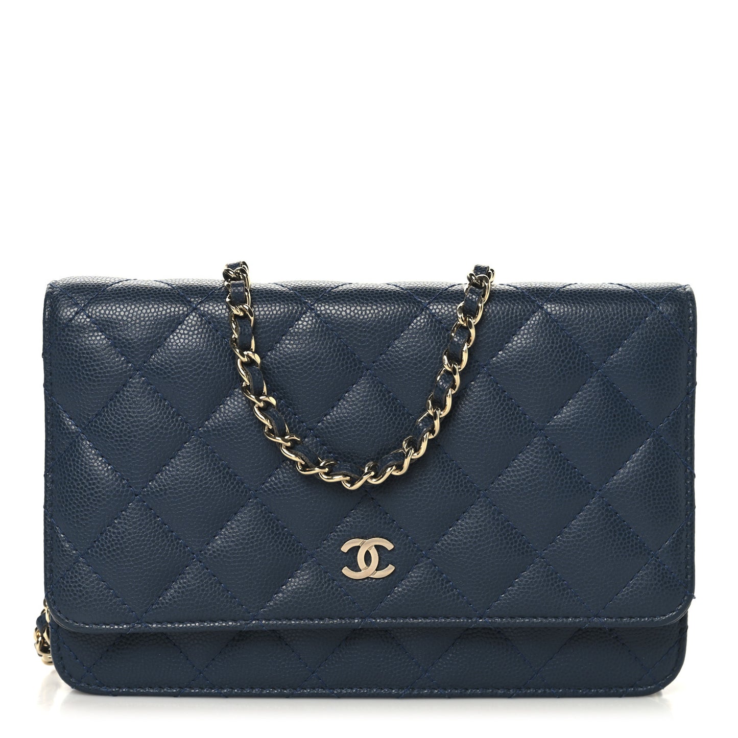 Caviar Quilted Wallet on Chain WOC Blue