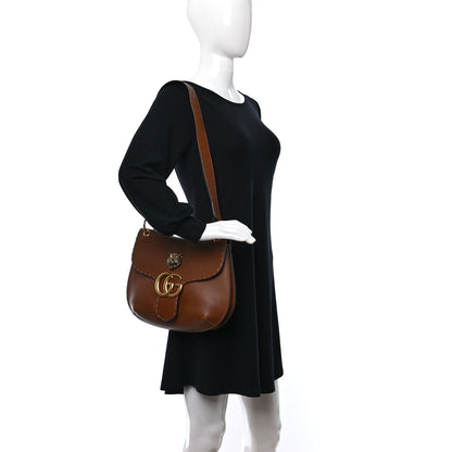 Gucci Calfskin Feline GG Marmont Flap Shoulder Bag Cuir 2 of 12
