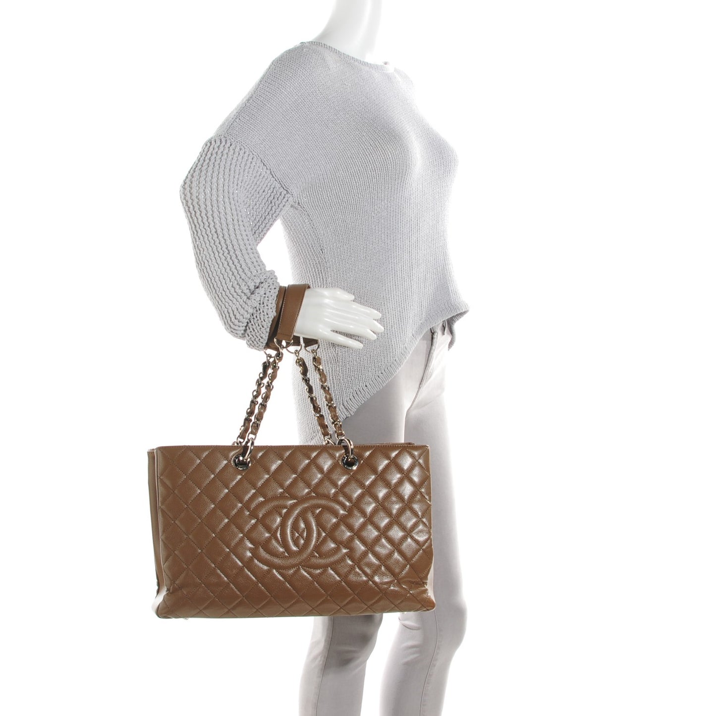 Caviar Quilted XL Grand Shopping Tote GST Dark Beige