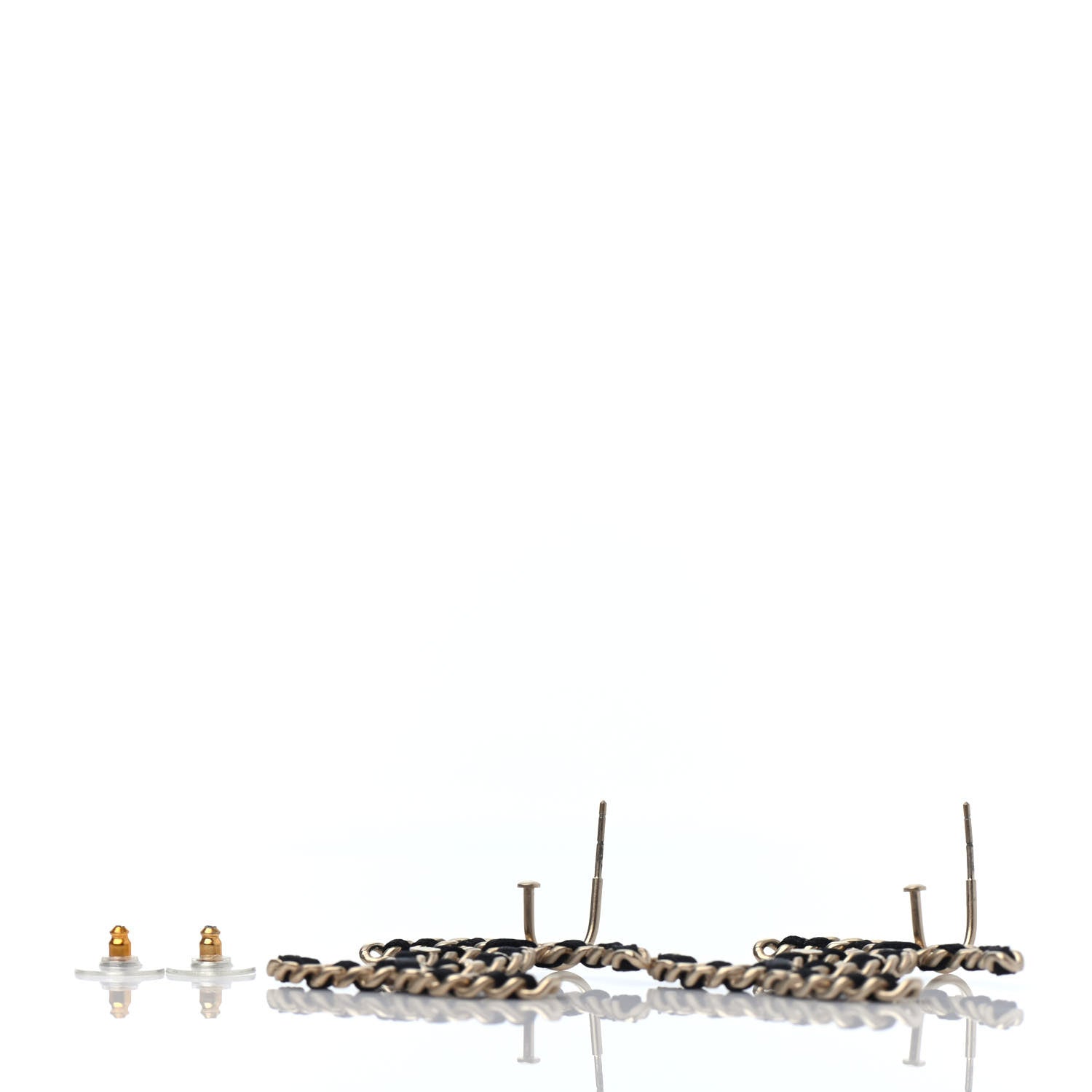 Chanel CC Chain Earrings Light Gold Black 3 of 4