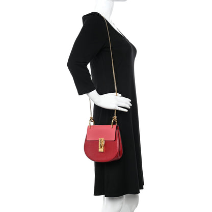 Chloe Grained Calfskin Lambskin Mini Bi-Color Drew Shoulder Bag Red 2 of 10