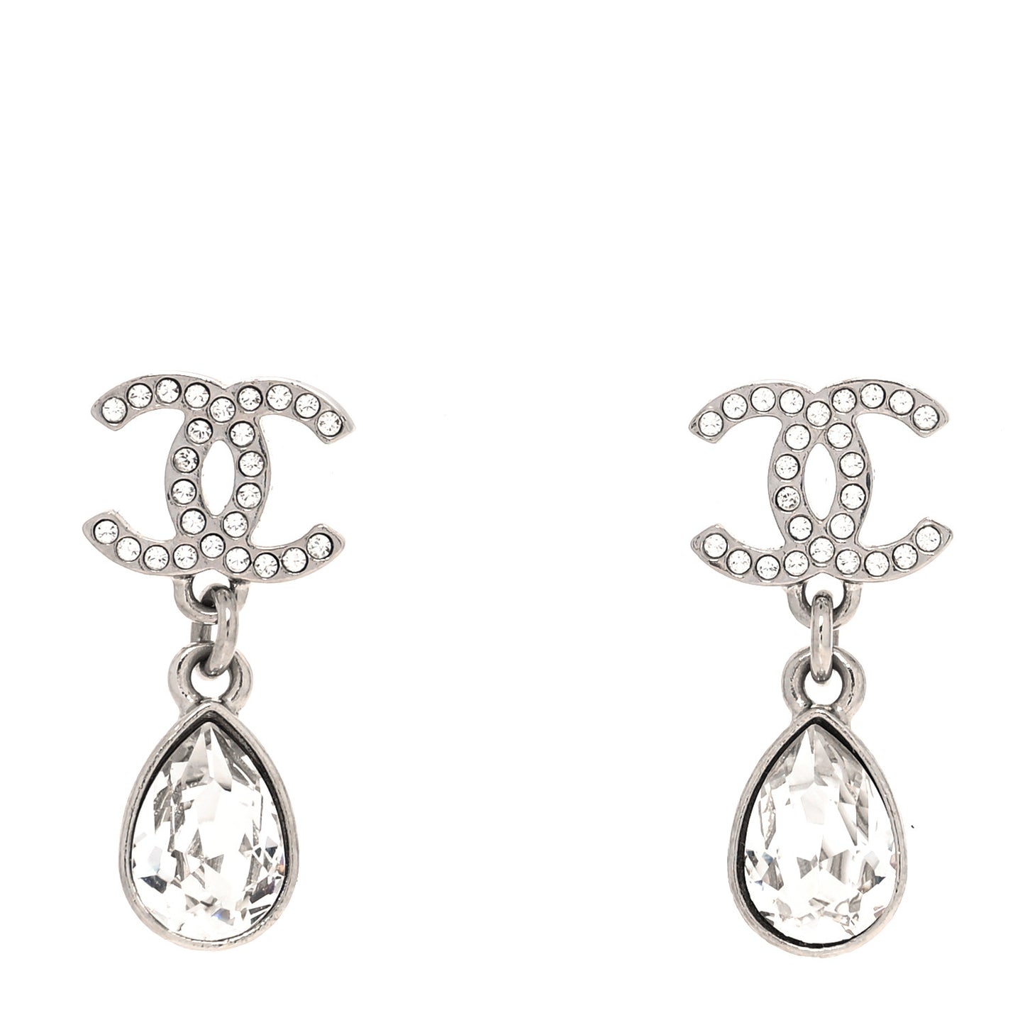 Crystal CC Teardrop Earrings Silver