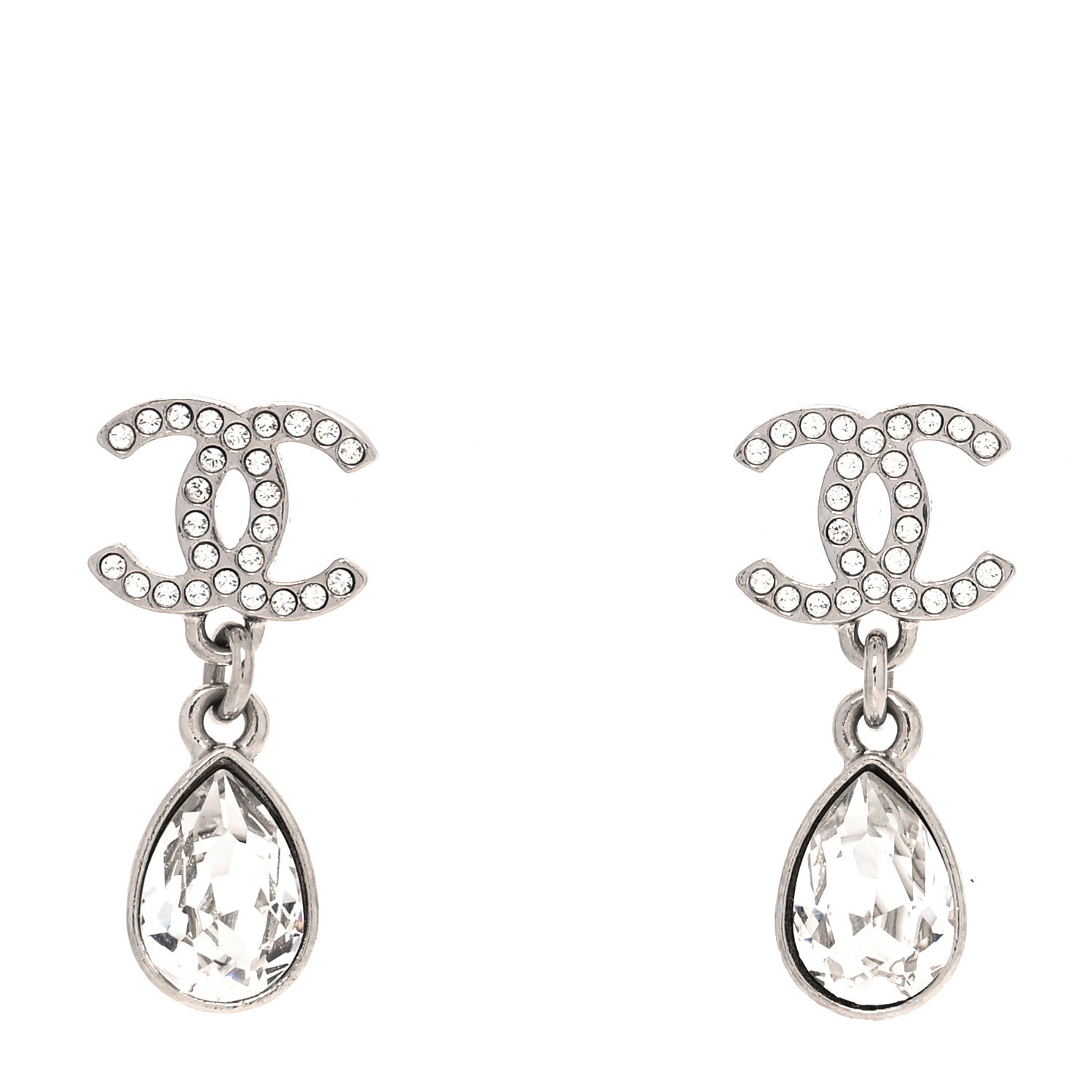 Chanel Crystal CC Teardrop Earrings Silver 1 of 4