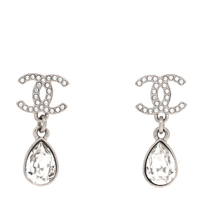 Chanel Crystal CC Teardrop Earrings Silver 1 of 4